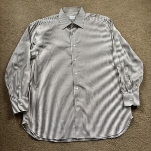 Ermenegildo Zegna Button Down Dress Shirt Men's 46/18 Brown White Stripped